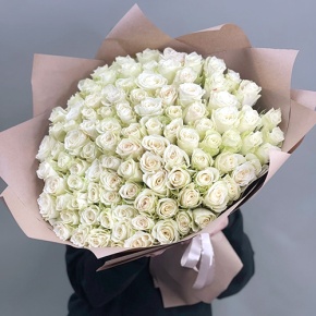 Букет 101 белая роза кения (50 см) в Дедовске
