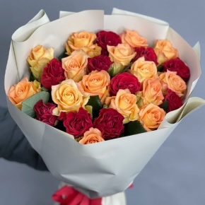 Букет "Прайм" из 25 роз Оранж и Эль Торо (50 см) в Дедовске