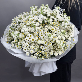 Букет "Эдем" из хризантем, маттиол и ромашек в Дедовске