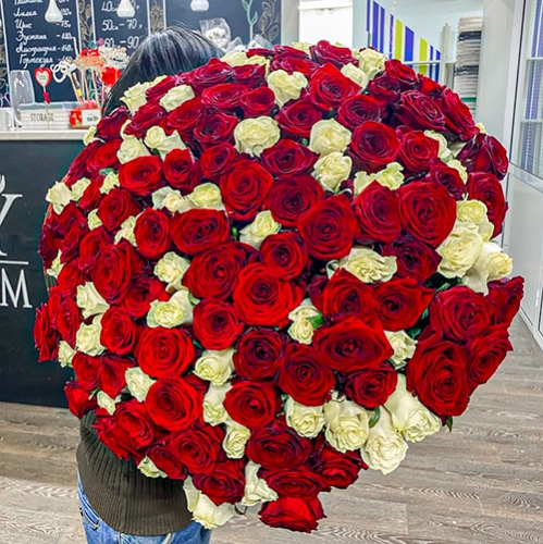Букет 151 роза красный и белый микс (60 см) в Дедовске
